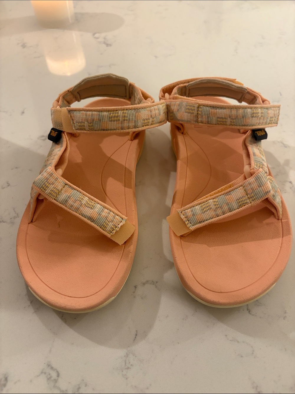 Teva Peach and Cream Sport Sandals with Patterned Straps